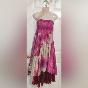 Pink and Beige Strapless Dress